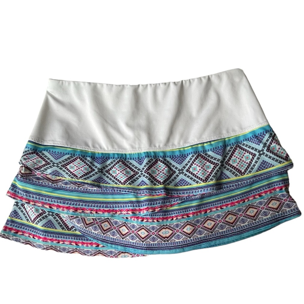 Lucky in Love Tennis Pickleball Skirt Skort, White / Pastel Print Ruffle, S